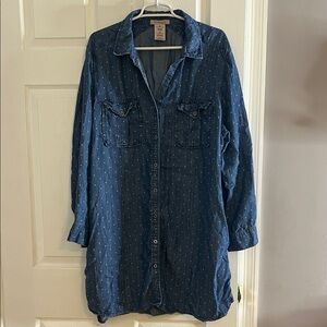 Philosophy Blue Chambray Dress Polka Dots w Pockets